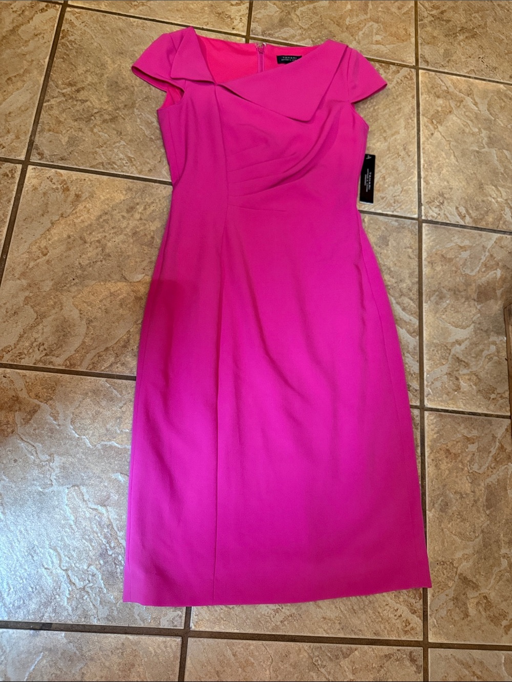Tahari Hot Pink Cap-Sleeve Sheath Dress